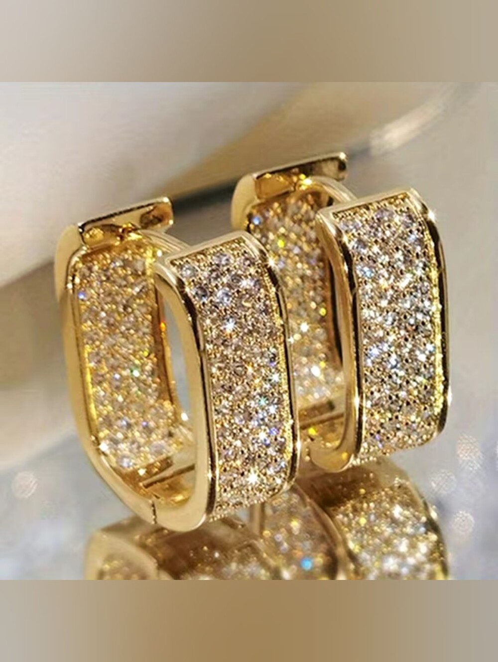 Gold Pavé Huggie Hoop Earrings - Elegant Sparkle